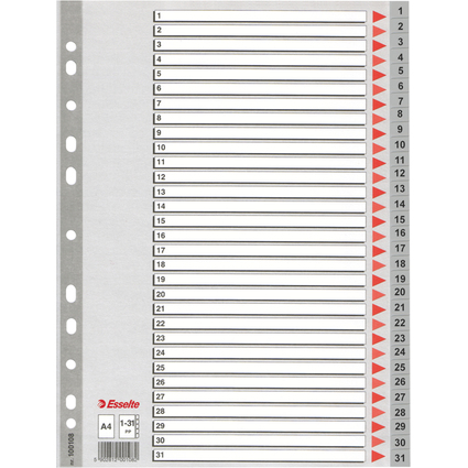 Esselte Kunststoff-Register, Zahlen, A4, 1-31, grau