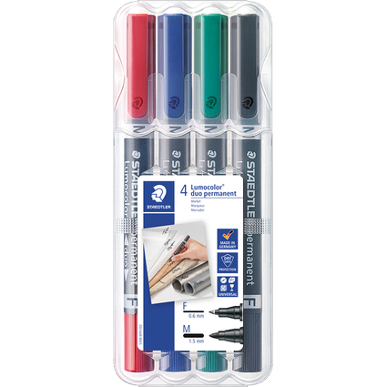 STAEDTLER Lumocolor Permanent-Marker duo, 4er Etui