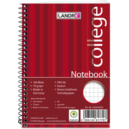 LANDR Notebook "college" DIN A6, 160 Blatt, kariert