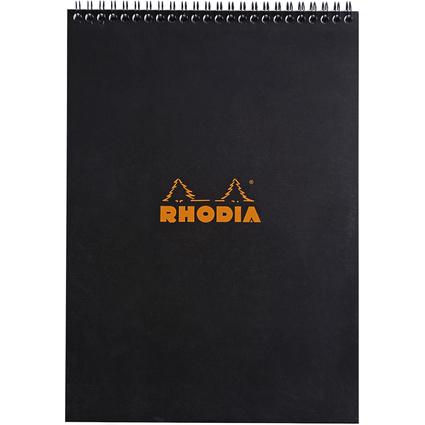 RHODIA Spiralnotizblock No. 18, DIN A4, kariert, schwarz