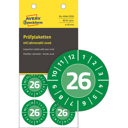 AVERY Zweckform Prfplaketten, 2026, NoPeel, grn, 30 mm