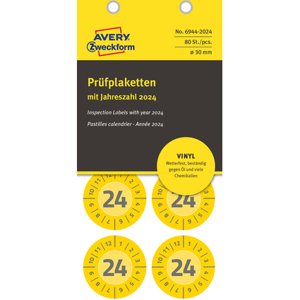 AVERY Zweckform Prfplaketten, 2024, Vinyl, gelb, 30 mm