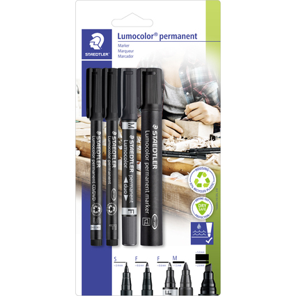 STAEDTLER Lumocolor Permanent-Marker-Set, 4-teilig, schwarz