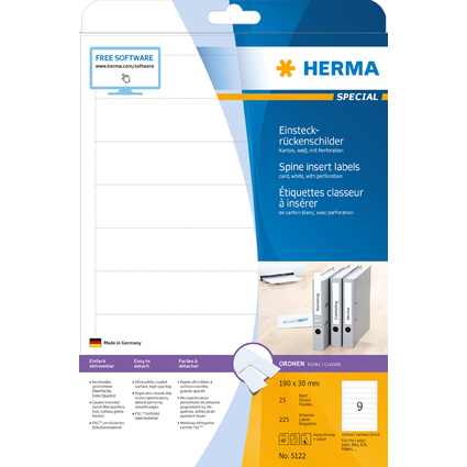 HERMA Ordnerrcken-Einsteckschilder, 30 x 190 mm, wei