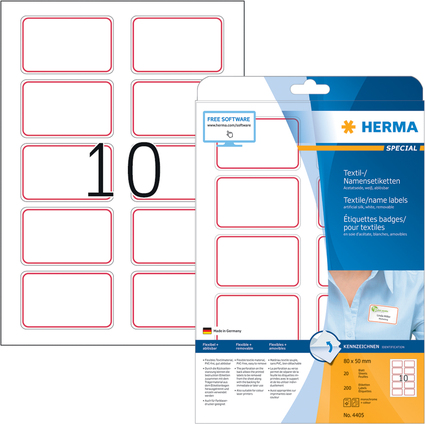 HERMA Namensetiketten 80 x 50 mm, Acetat-Seide, roter Rand