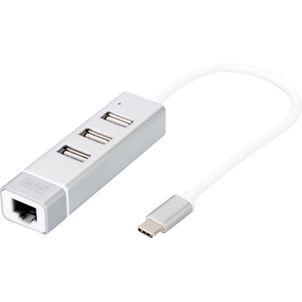 DIGITUS USB 2.0 auf Fast Ethernet Adapter, 3-Port USB Hub