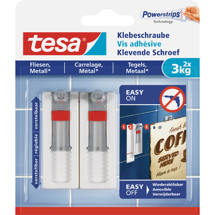 tesa Powerstrips Klebeschraube fr Fliesen/Metall, wei