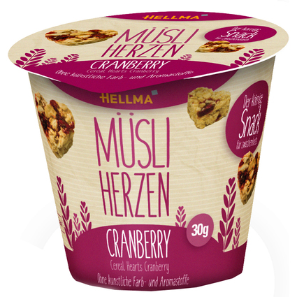 HELLMA Msli-Herzen Cranberry, im Portionsbecher