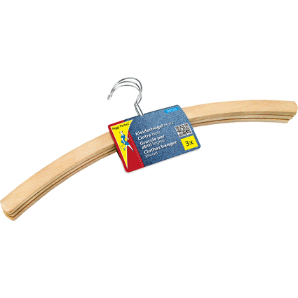 Peggy Perfect Holz-Kleiderbgel ohne Steg, natur, 3er Pack