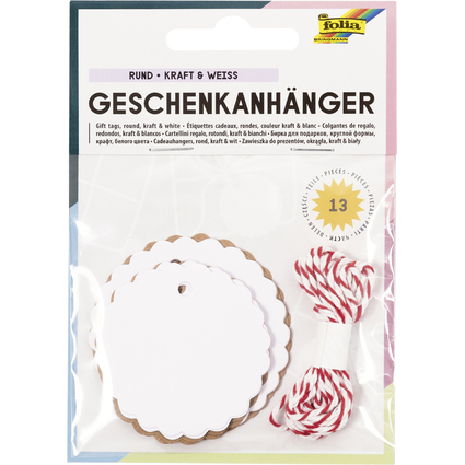 folia Geschenkanhnger rund, natur & wei, inkl. Schnur