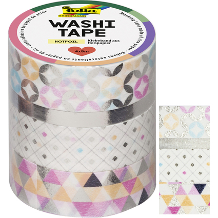 folia Deko-Klebeband Washi-Tape HOTFOIL SILBER, 4er Set