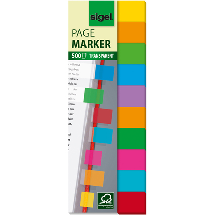 sigel Haftmarker Film Multicolor, 44 x 12,5 mm, 500 Blatt