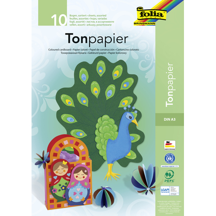 folia Tonpapierblock, DIN A3, 130 g/qm, 10 Blatt