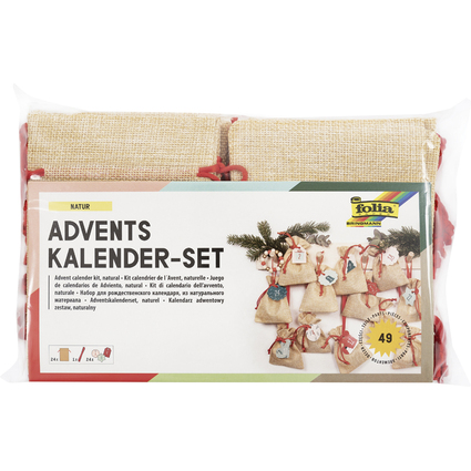 folia Adventskalender-Set, Beutel in Juteoptik, natur