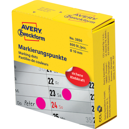 AVERY Zweckform Markierungspunkte, 10 mm, magenta, Spender