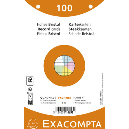 EXACOMPTA Karteikarten, 125 x 200 mm, kariert, farbig