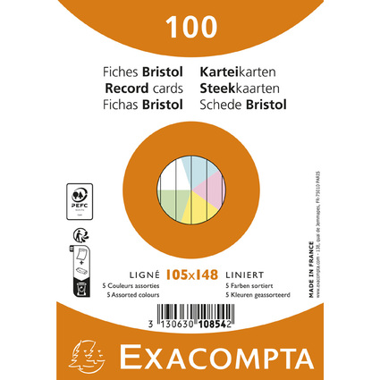 EXACOMPTA Karteikarten, DIN A6, liniert, farbig sortiert