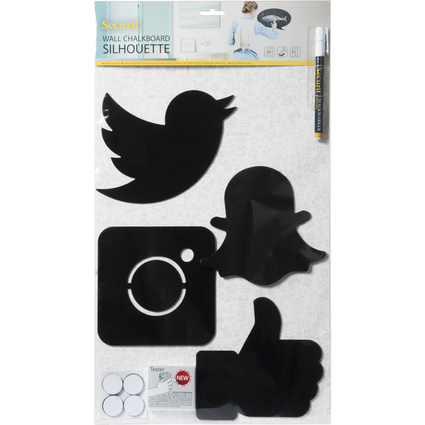 Securit Kreidetafel-Set SILHOUETTE "Social Media", Melamin