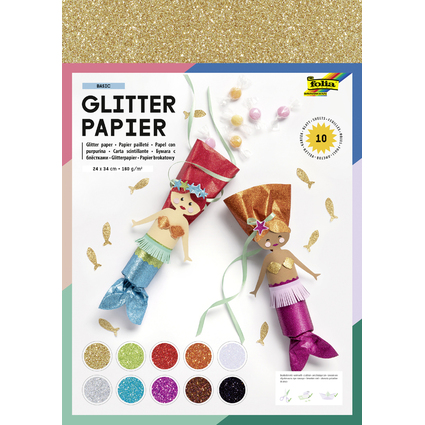 folia Glitterpapier, 170 g/qm, 240 x 340 mm, farbig sortiert