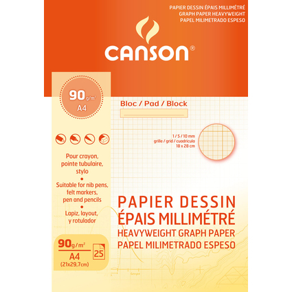 CANSON Millimeterpapier-Block, DIN A4, 90 g/qm