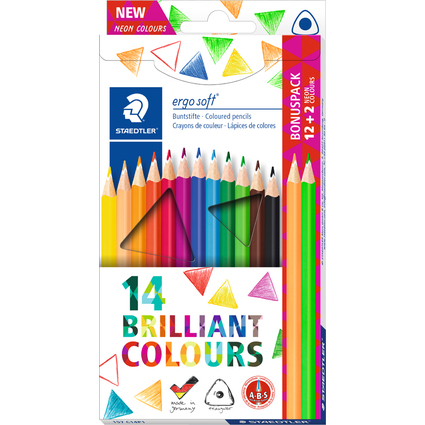 STAEDTLER Dreikant-Buntstift ergosoft, 12+2 Kartonetui