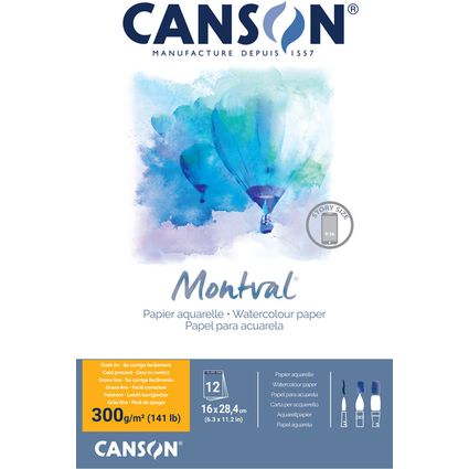 CANSON Aquarellblock "Montval", 160 x 284 mm, 300 g/qm