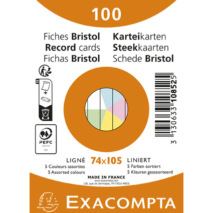 EXACOMPTA Karteikarten, DIN A7, liniert, farbig sortiert