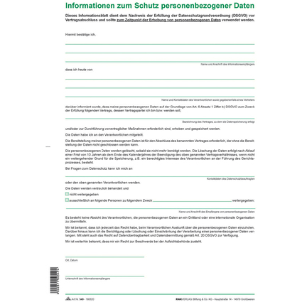 RNK Verlag Informationsblatt DSGVO: "Informationen zum