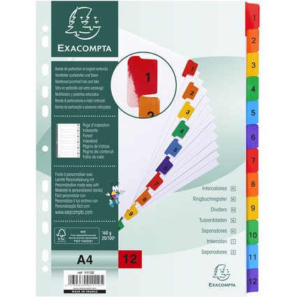 EXACOMPTA Karton-Register 1-12, DIN A4, wei, 12-teilig