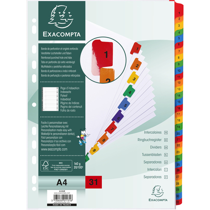 EXACOMPTA Karton-Register 1-31, DIN A4, wei, 31-teilig