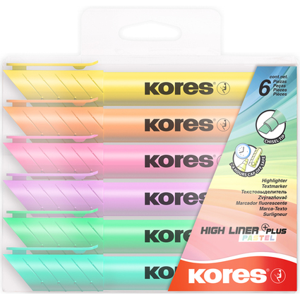 Kores Textmarker "HIGH LINER PLUS", Pastellfarben, 6er Etui