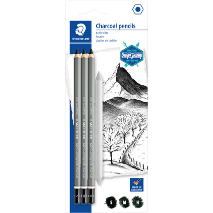 STAEDTLER Kohlestift Mars Lumograph charcoal, 4er Blister