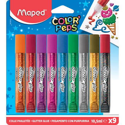 Maped Glitzerkleber COLOR'PEPS, 9 x 10,5 ml, Blisterkarte