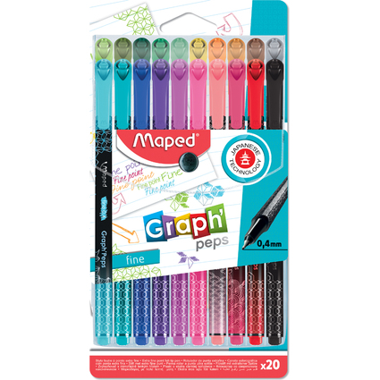 Maped Fineliner Graph'Peps Premium, 20er Kunststoff-Etui