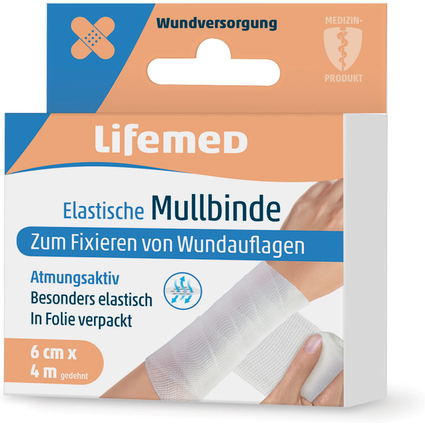 Lifemed Mullbinde elastisch, wei, 60 mm x 4,0 m