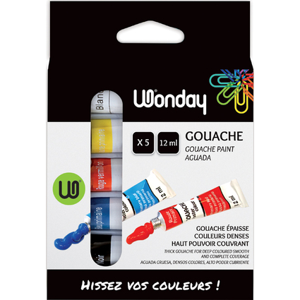 Wonday Gouachefarbe 12 ml, farbig sortiert, 5er Etui