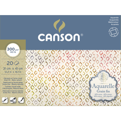 CANSON Aquarellblock Aquarelle, fein, 310 x 410 mm