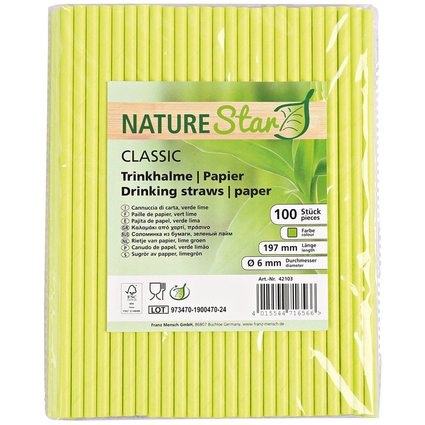 NATURE Star Papiertrinkhalme Classic, 197 mm, limettengrn