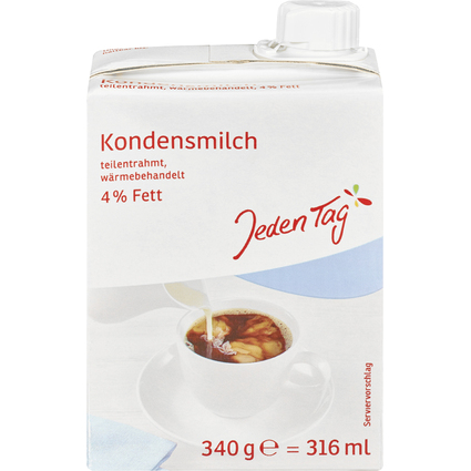 Jeden Tag Kondensmilch, teilentrahmt, 4% Fett, 340 g = 316ml