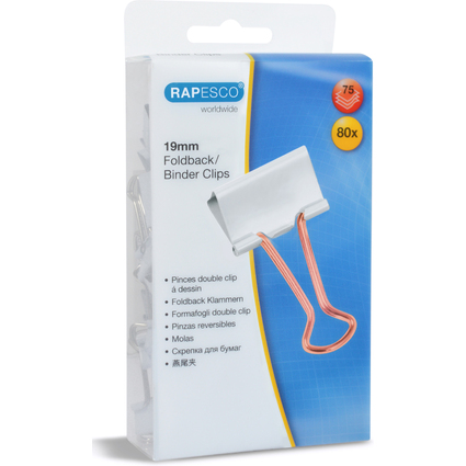 RAPESCO Foldback-Klammer, (B)19 mm, wei / rosgold, 80 Stk.