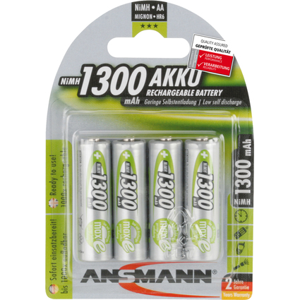 ANSMANN NiMH Akku, Mignon AA,  4er Blister, 1.300 mAh