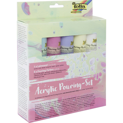 folia Acrylic Pouring-Set "PASTELL", 5 Farben/1 Keilrahmen