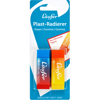 Lufer Kunststoff-Radierer PLAST COLOR, 2er Blisterkarte