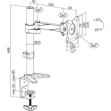 LogiLink TFT-/LCD-Monitorarm, Aluminium, Armlnge: 246 mm