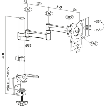 LogiLink TFT-/LCD-Monitorarm, Aluminium, Armlnge: 396 mm