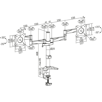 LogiLink TFT-/LCD-Doppel-Monitorarm, Armlnge: 342 mm