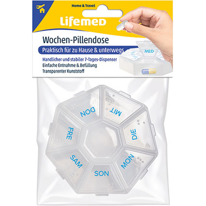 Lifemed Wochen-Pillendose, Kunststoff, transparent / blau