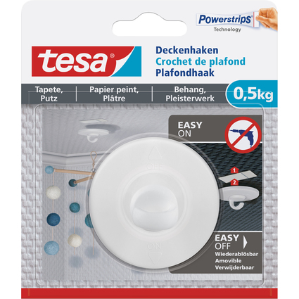 tesa Powerstrips Deckenhaken, fr Tapete & Putz, 0,5 kg