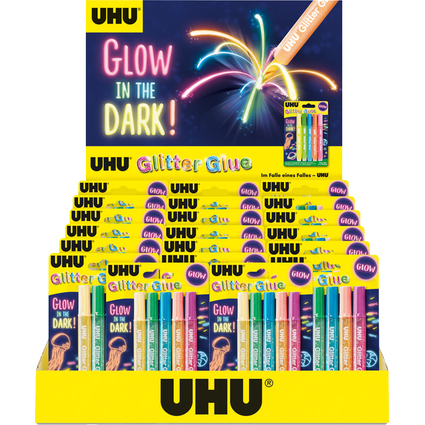 UHU Glitzerkleber Glitter Glue "GLOW IN THE DARK", Display