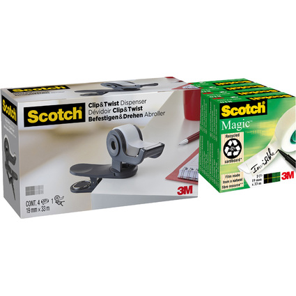 Scotch Handabroller Clip & Twist - Multipack, dunkelgrau